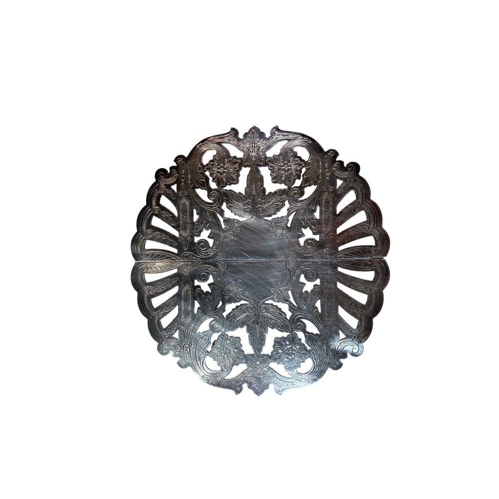 Vintage 60s Italian Silverplate Trivet Ornate Pierced Serving Stand‎ Floral